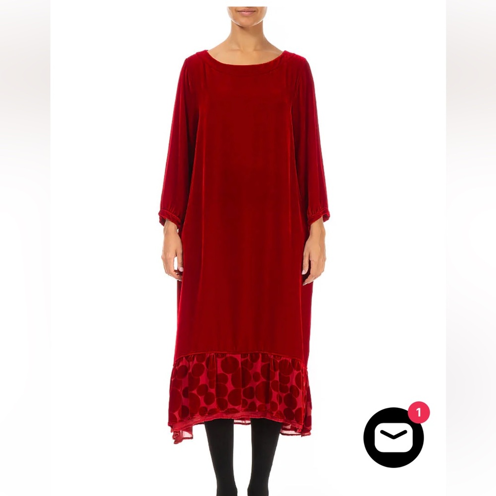 Grizas Decorated Hem Cherry Red Silk Velvet Dress size Medium NWT